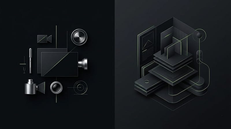 Composição editorial premium mostrando a diferença estratégica entre produção de vídeo e branding audiovisual